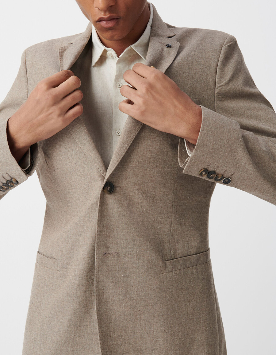 blazer beige in cotone mélange da uomo