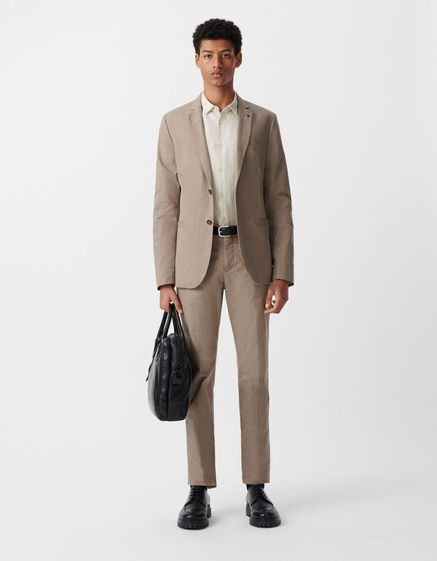 blazer beige in cotone mélange da uomo