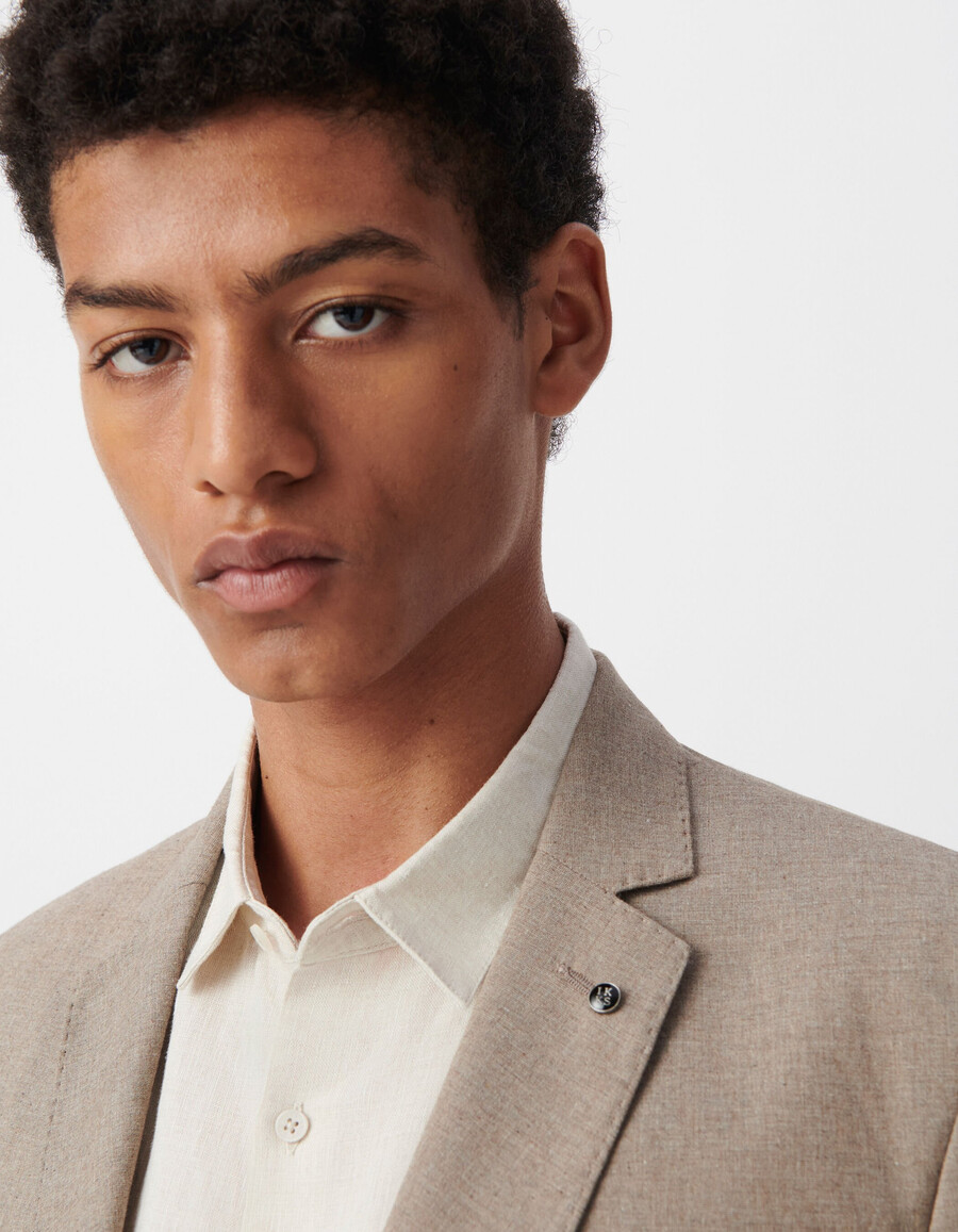 blazer beige in cotone mélange da uomo