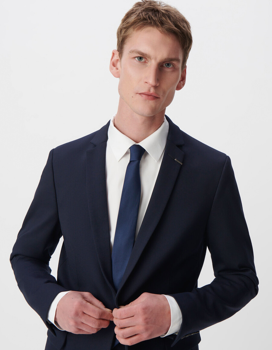 giacca da uomo slim fit in maglia milano blu navy