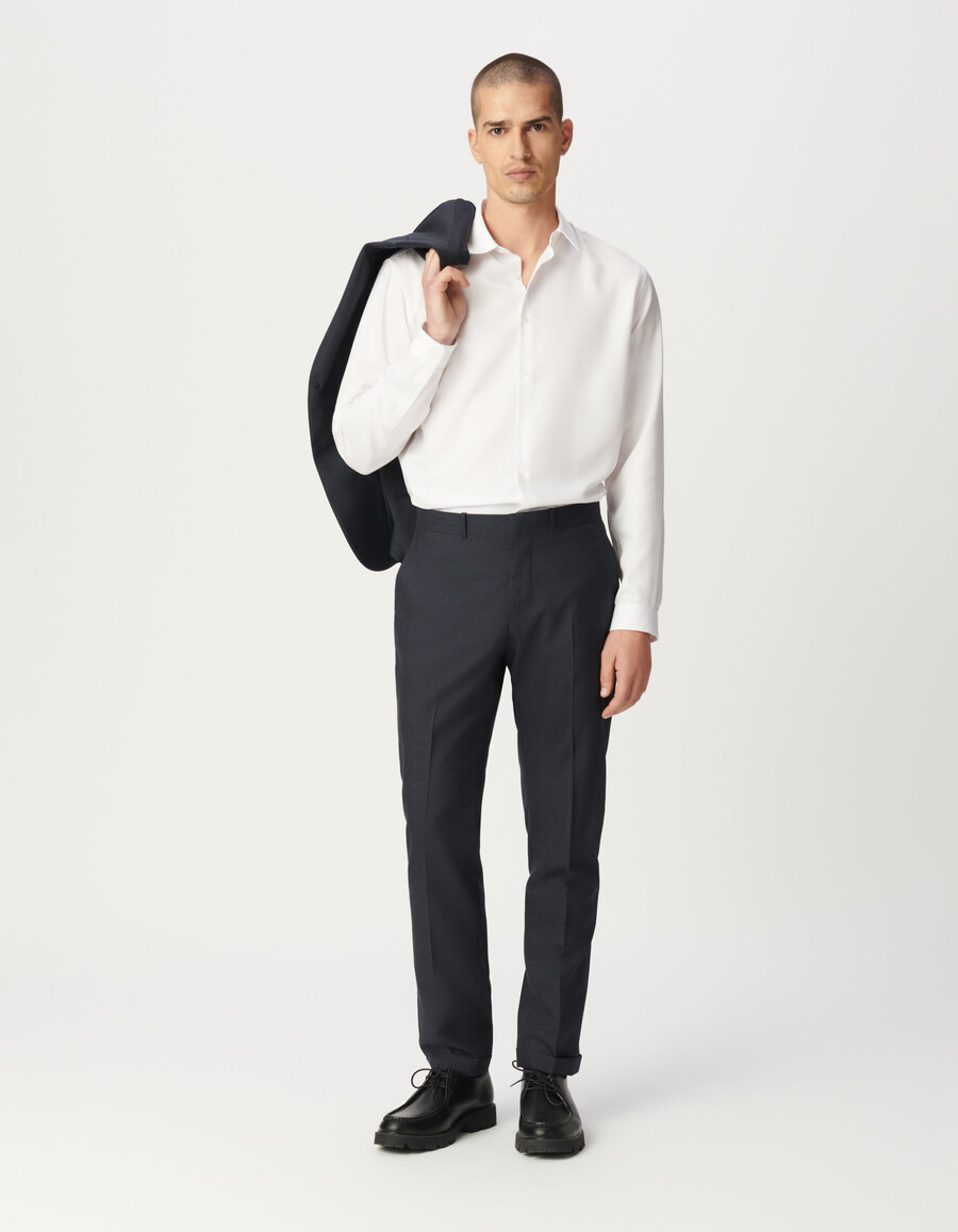 pantaloni da uomo in pura lana blu navy