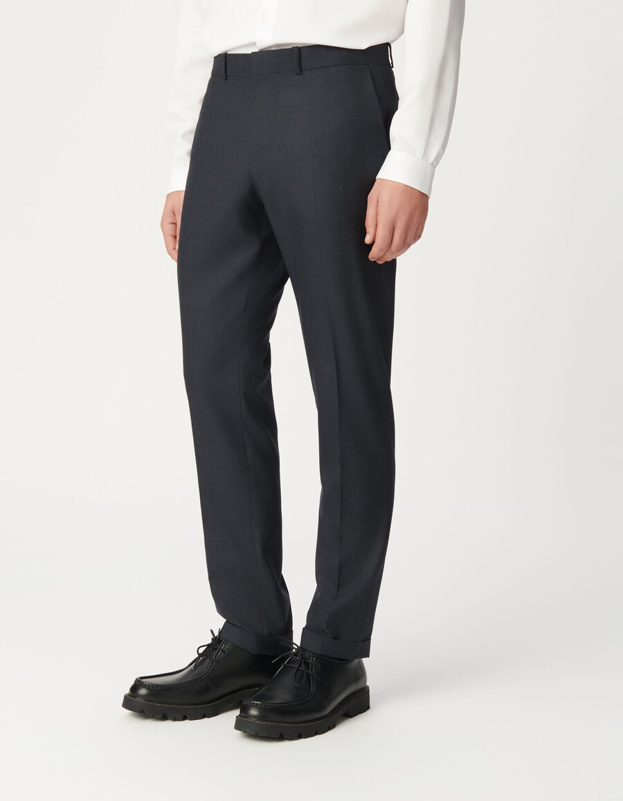pantaloni da uomo in pura lana blu navy
