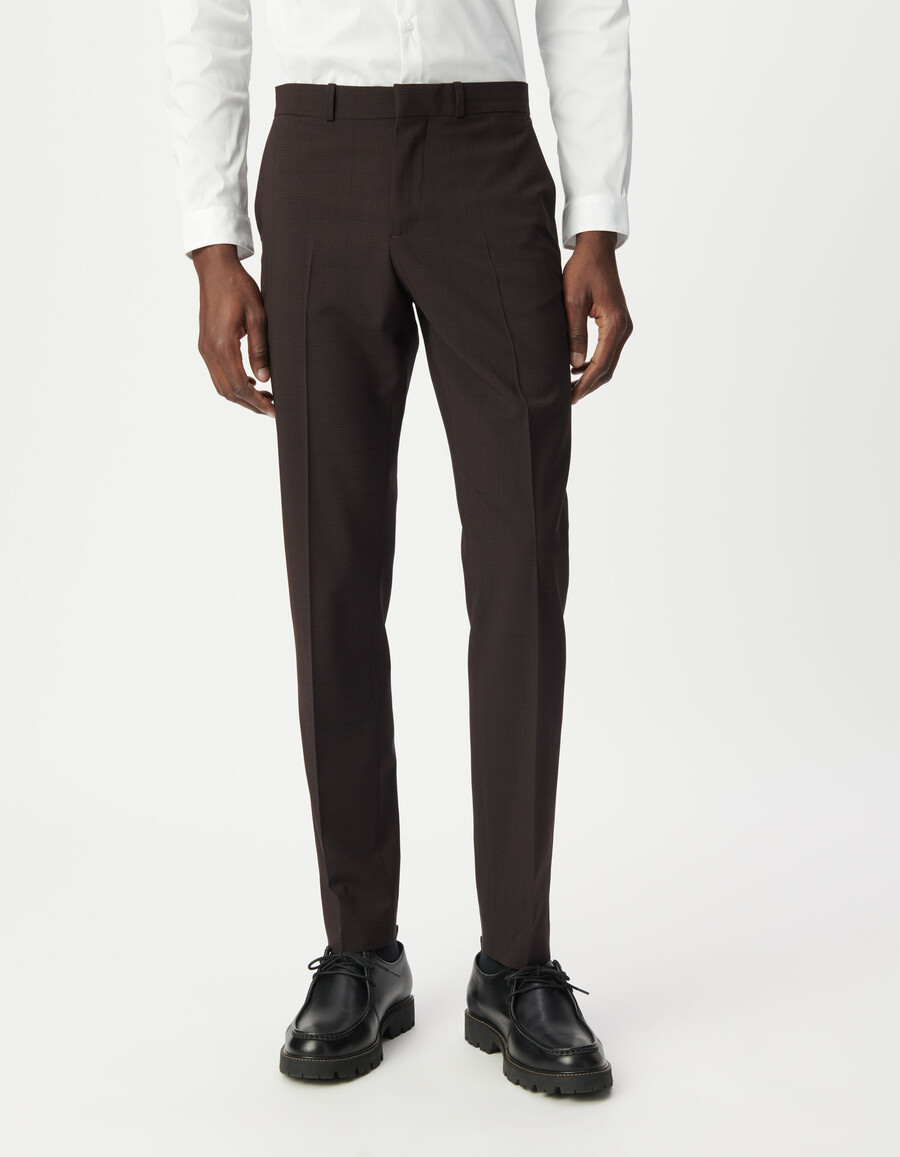 pantaloni da uomo in stile viaggio a quadri color prugna