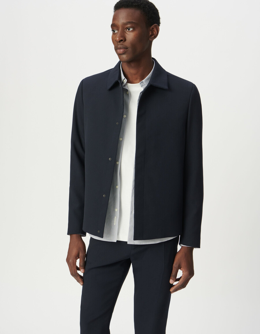 giacca da uomo blu navy con bottoni automatici nascosti