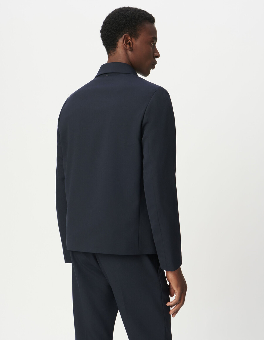 giacca da uomo blu navy con bottoni automatici nascosti