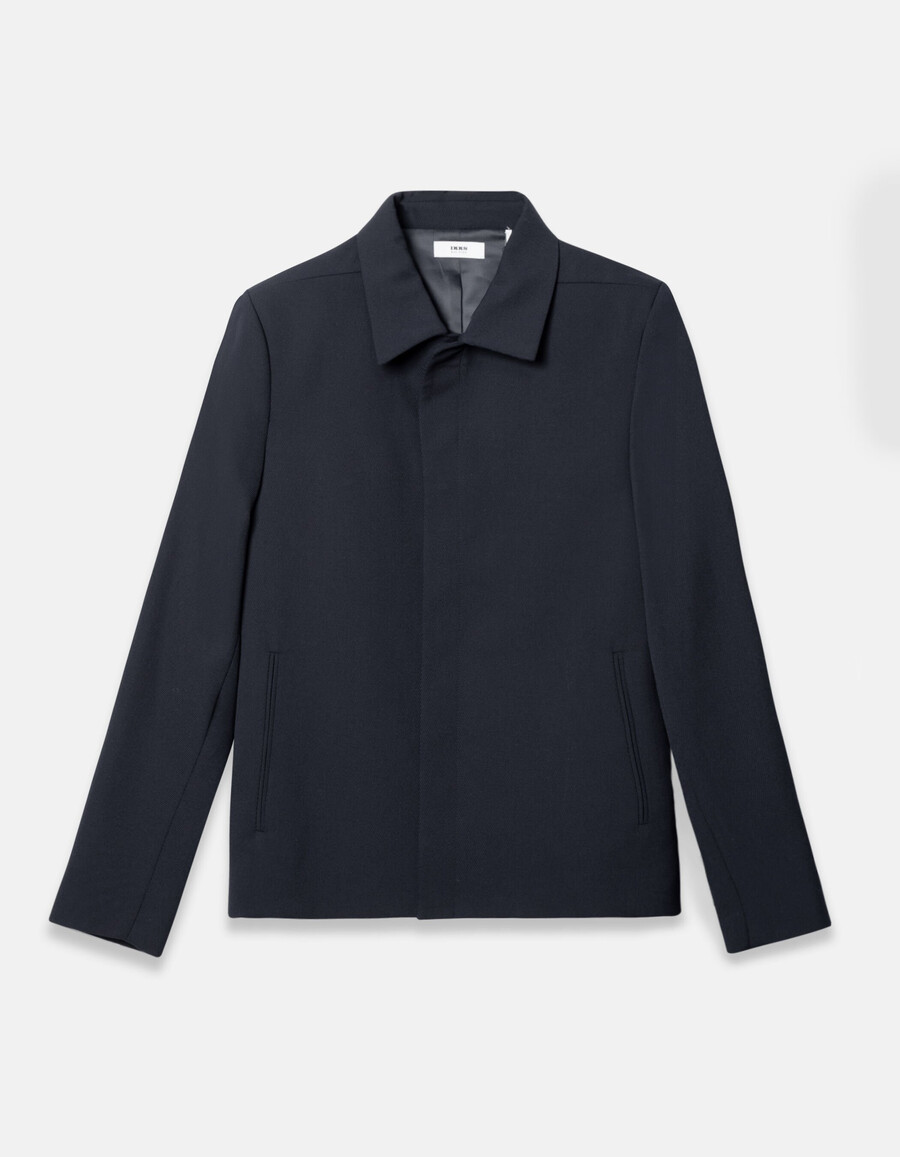 giacca da uomo blu navy con bottoni automatici nascosti