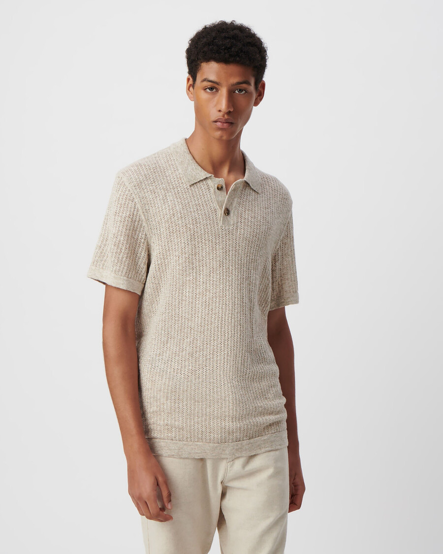 polo da uomo in maglia traforata decorativa beige
