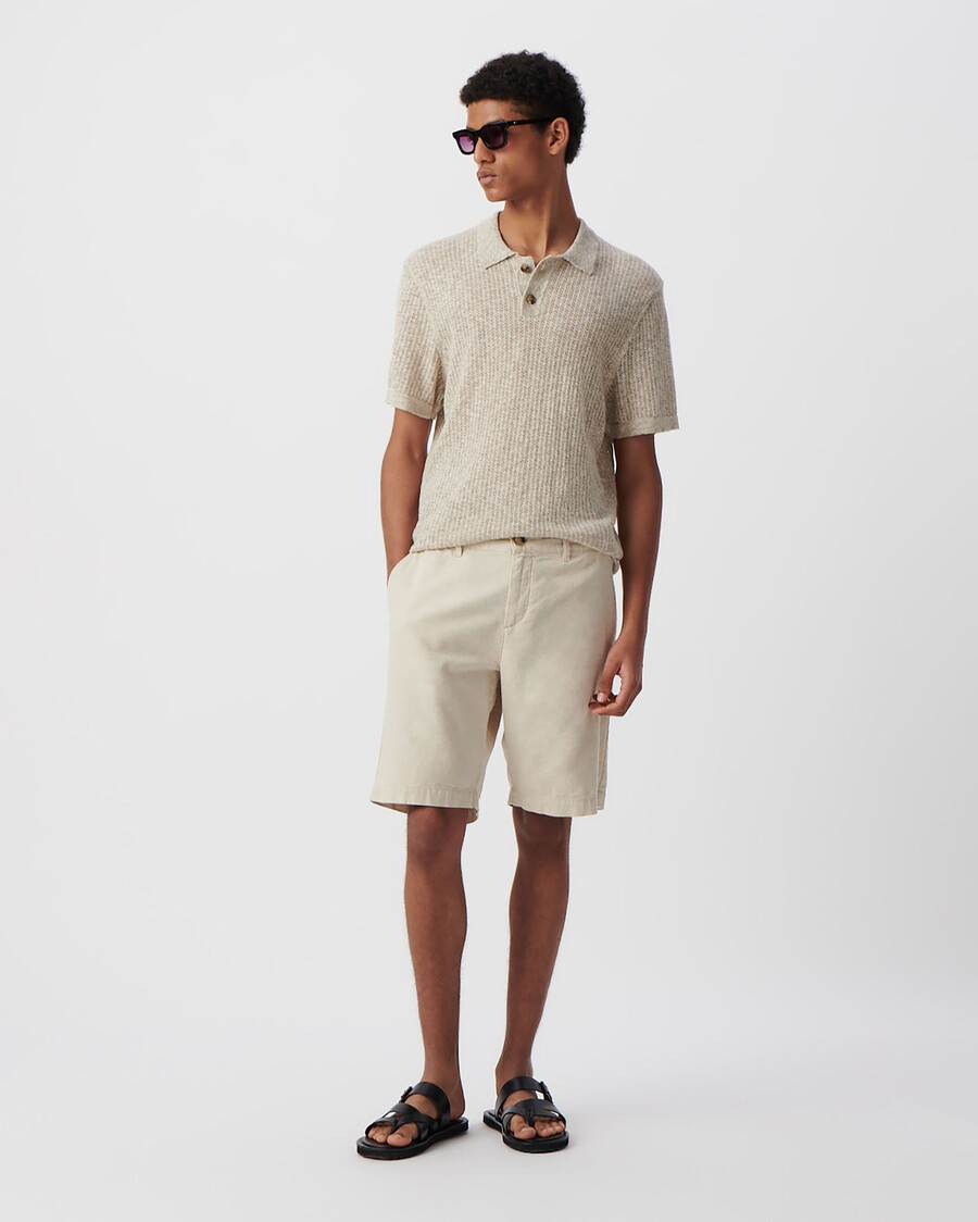 polo da uomo in maglia traforata decorativa beige