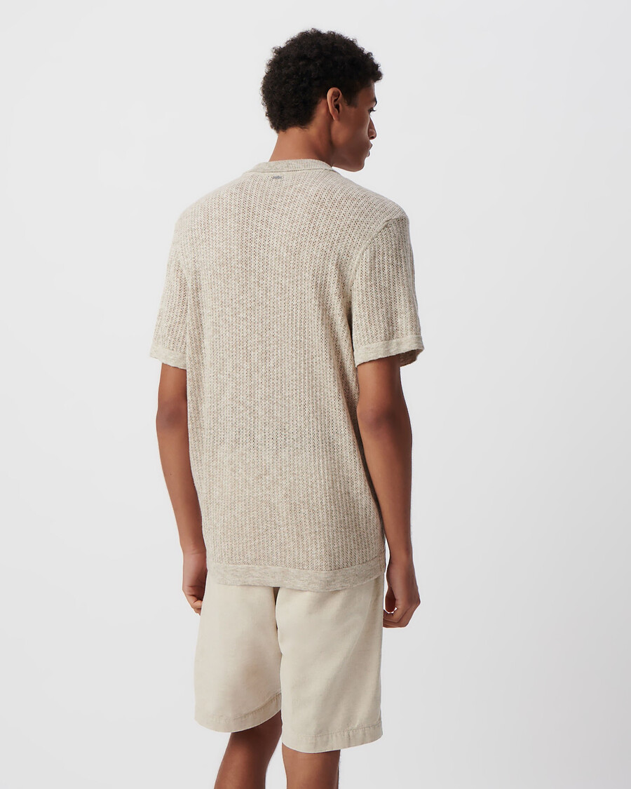 polo da uomo in maglia traforata decorativa beige