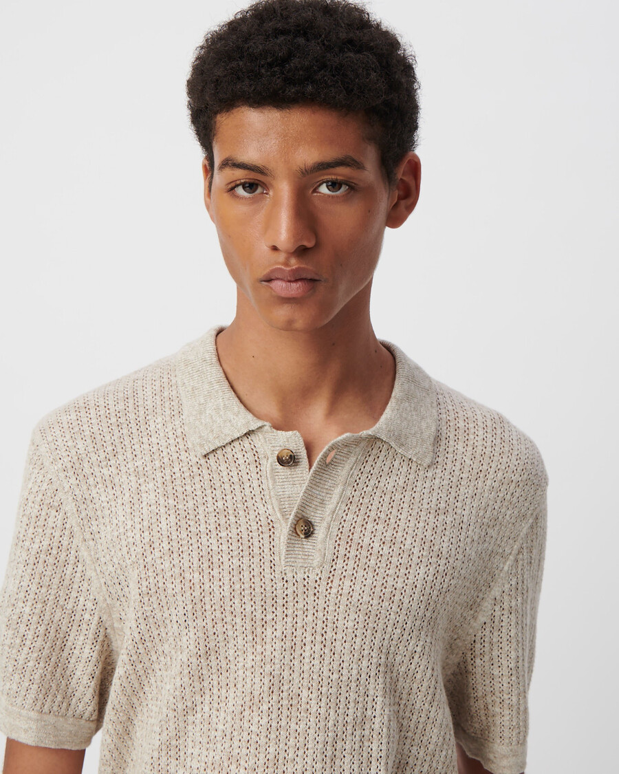 polo da uomo in maglia traforata decorativa beige