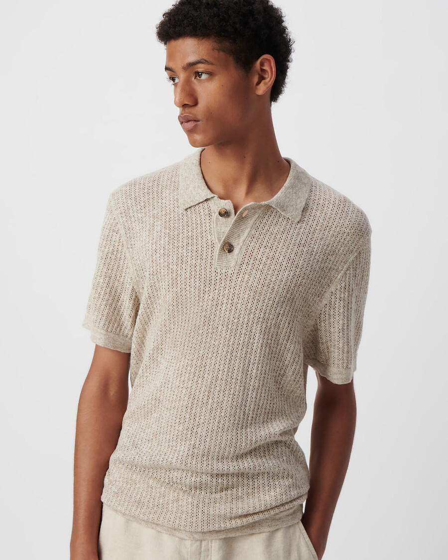 polo da uomo in maglia traforata decorativa beige
