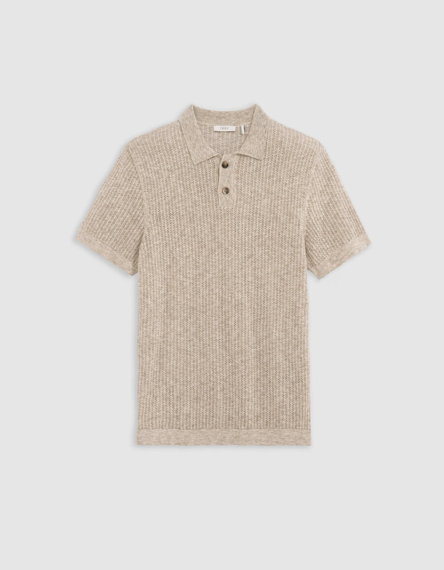 polo da uomo in maglia traforata decorativa beige