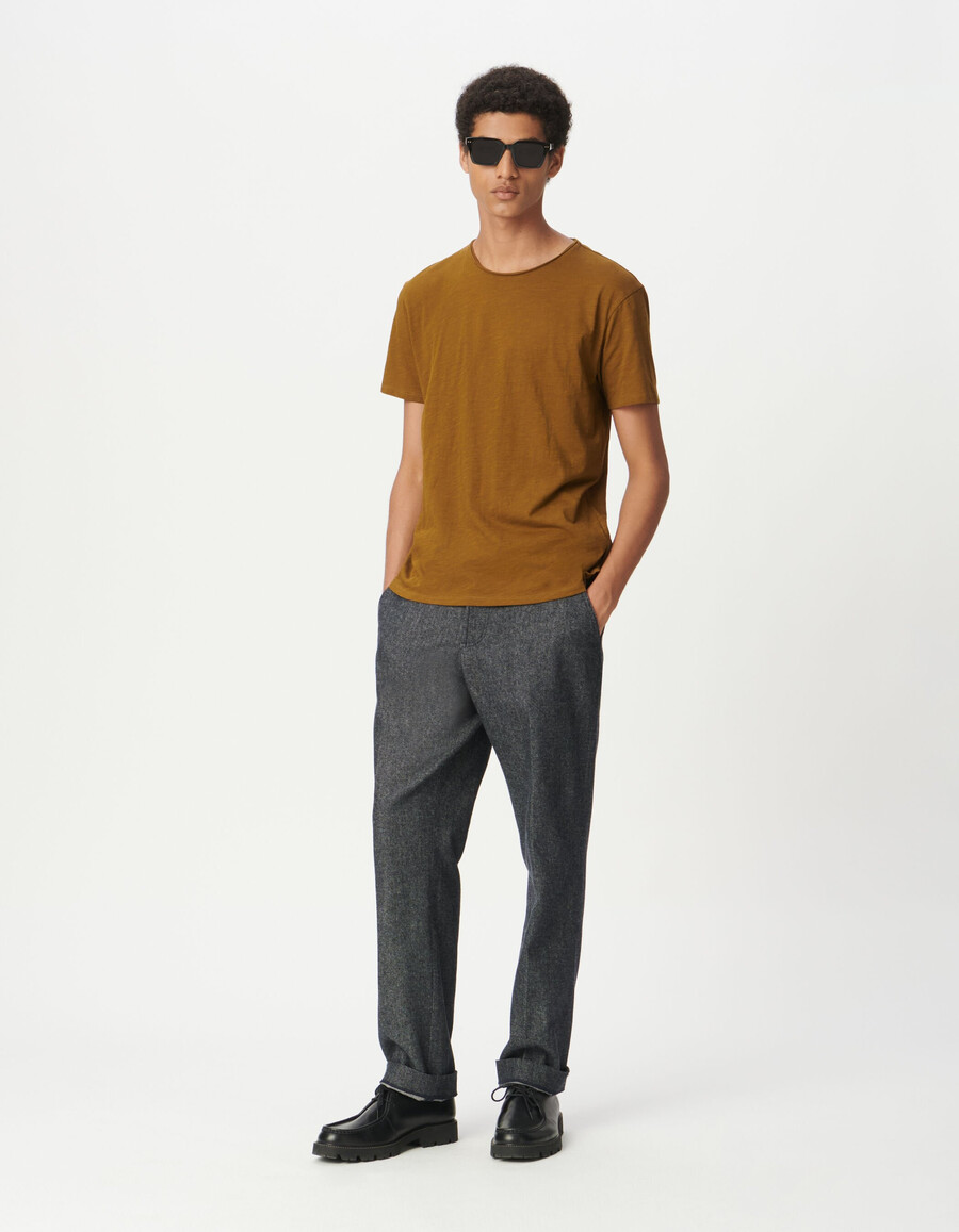 t-shirt girocollo da uomo in cotone organico slub color ocra