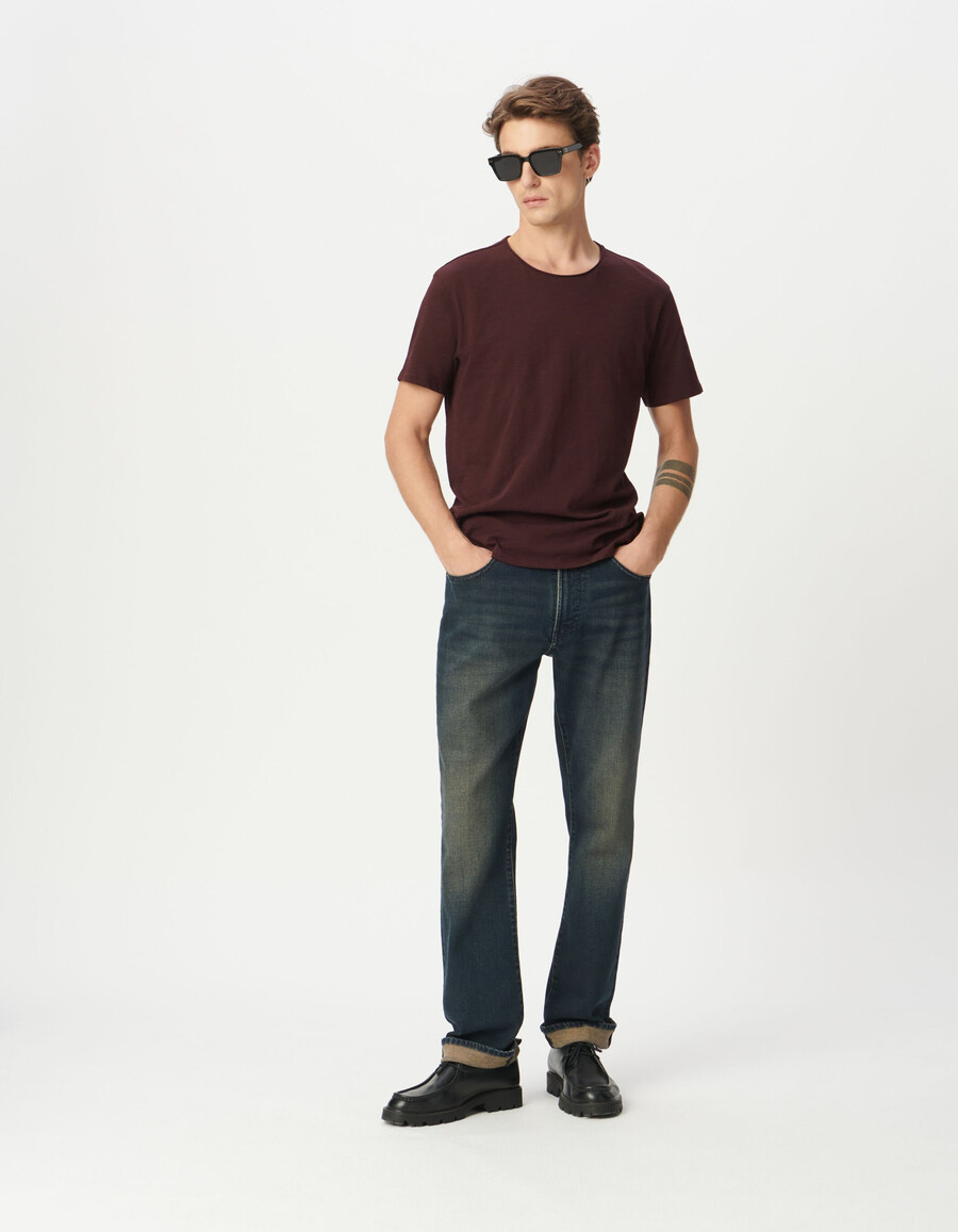 t-shirt girocollo da uomo in cotone organico slub color prugna