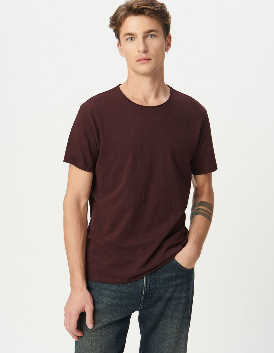 t-shirt girocollo da uomo in cotone organico slub color prugna