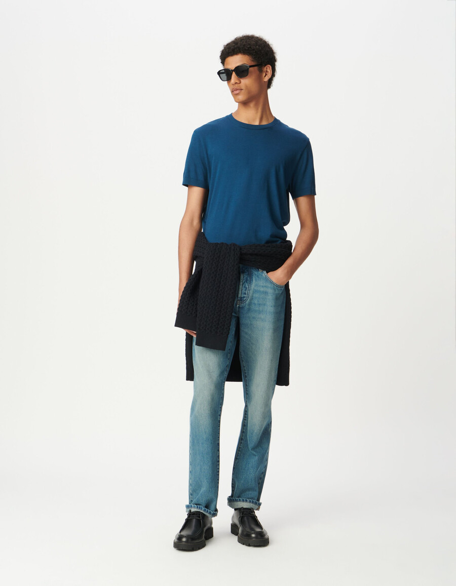 t-shirt a maniche corte da uomo in cotone modal blu