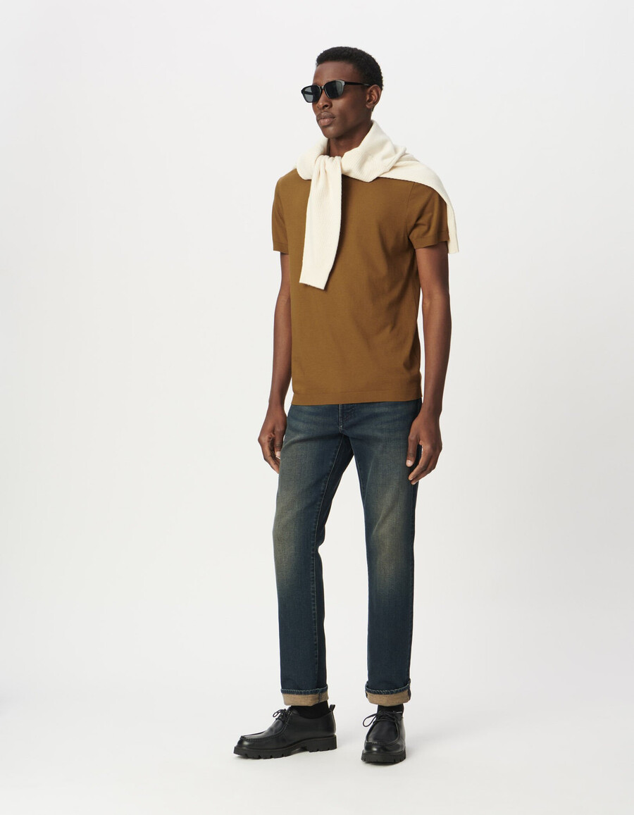 t-shirt a maniche corte da uomo in cotone modal color ocra