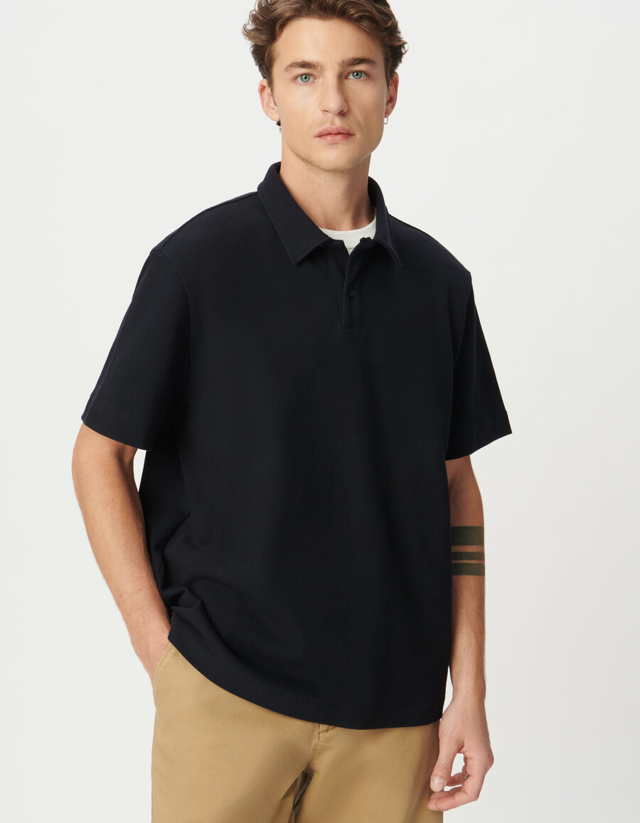 polo da uomo in maglia piqué blu navy