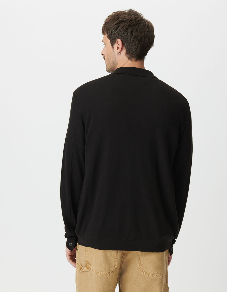 polo a maniche lunghe in maglia piquet nera da uomo
