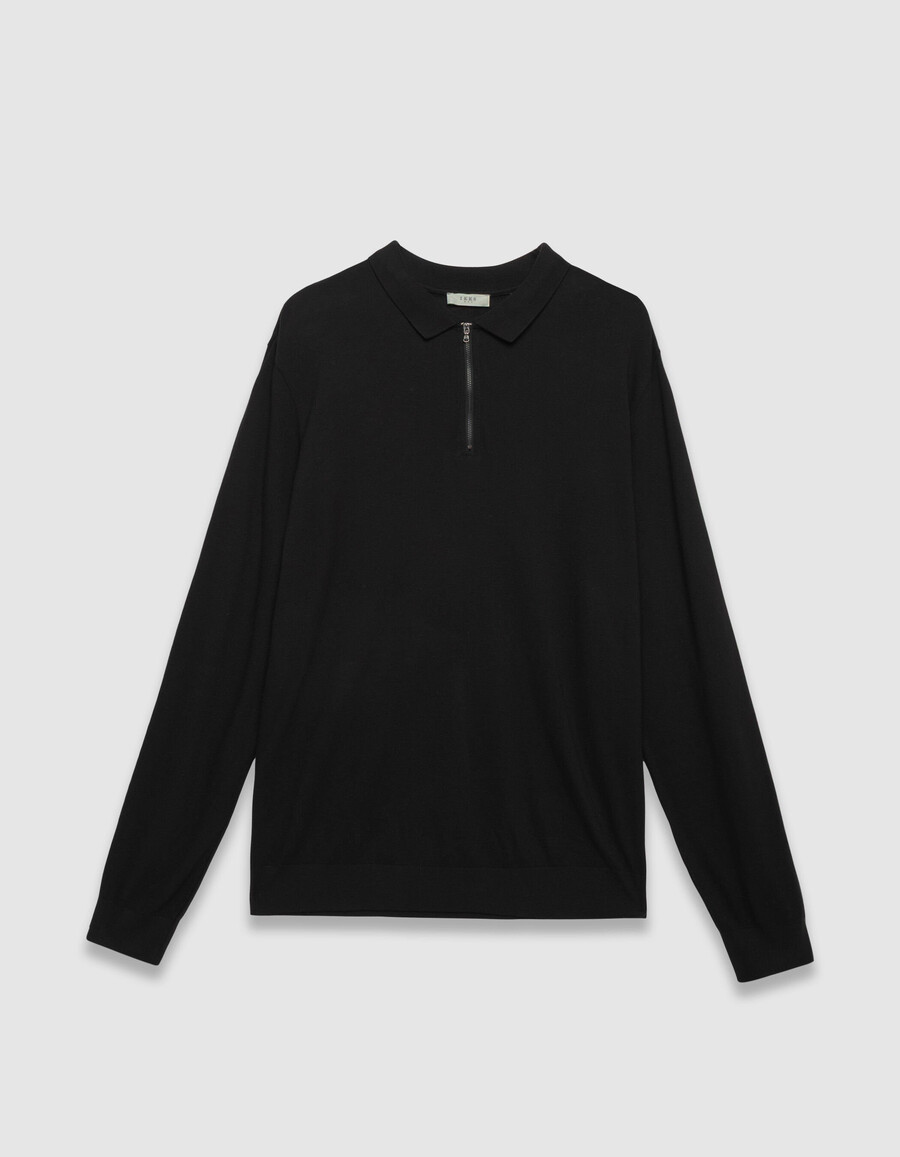 polo a maniche lunghe in maglia piquet nera da uomo