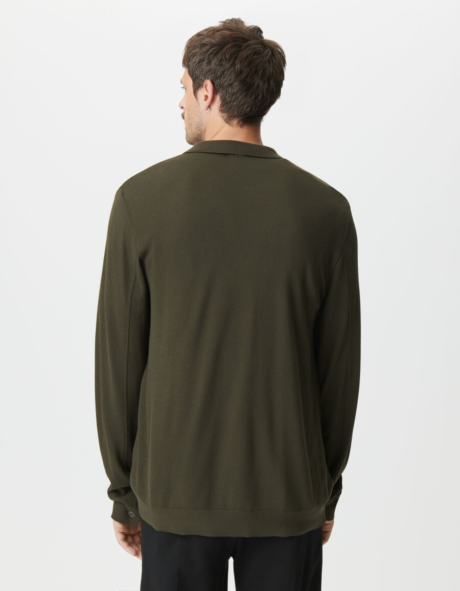 polo a maniche lunghe in maglia piqué color cachi da uomo