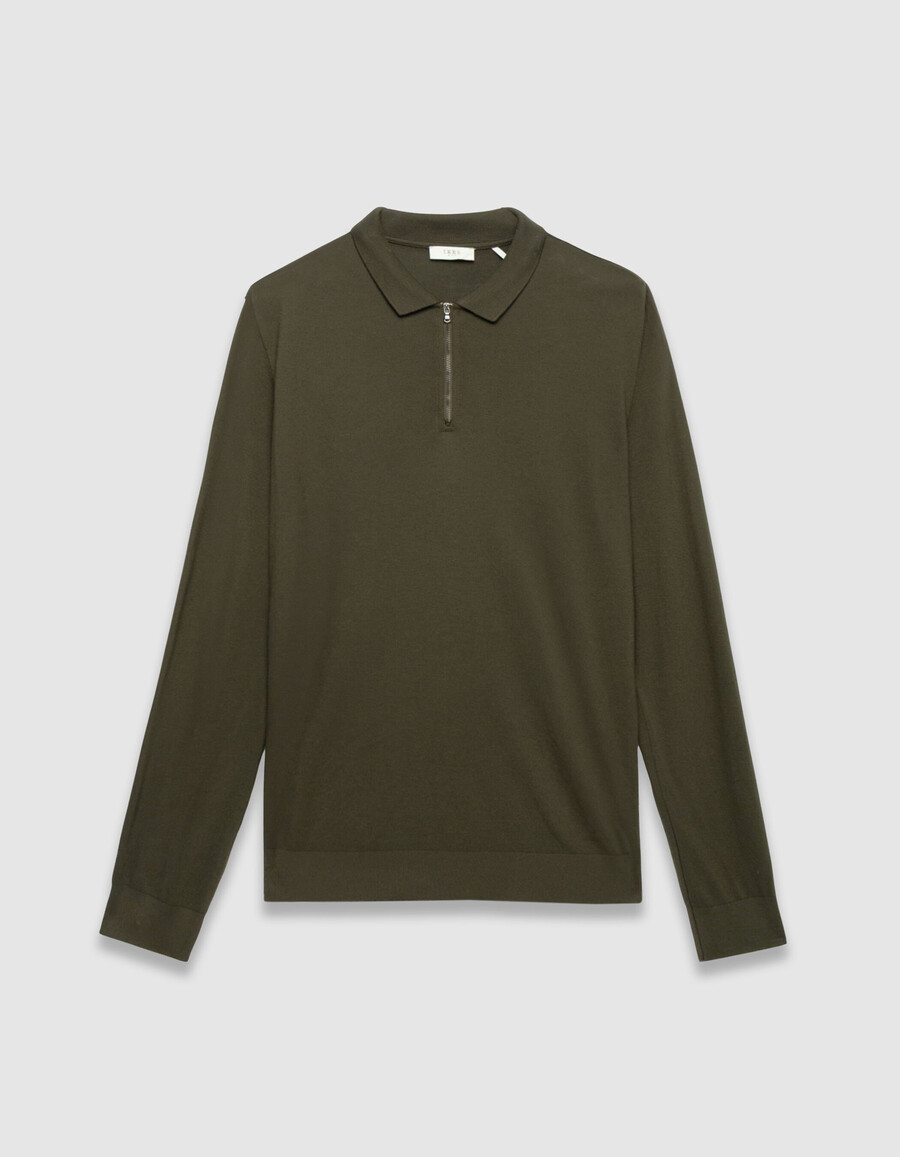 polo a maniche lunghe in maglia piqué color cachi da uomo