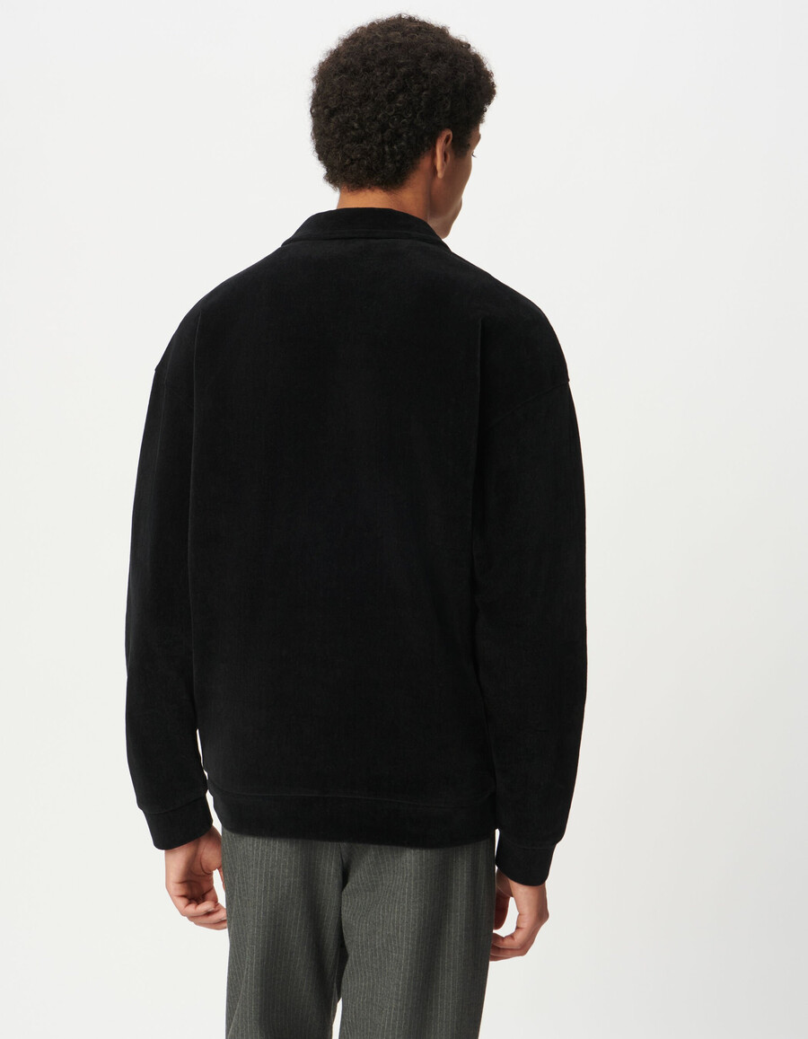 polo da uomo a maniche lunghe in maglia di velluto nero