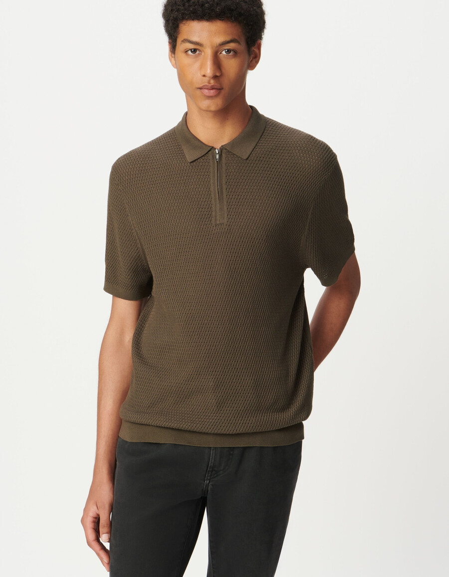 polo a maniche corte da uomo in maglia traforata color cachi