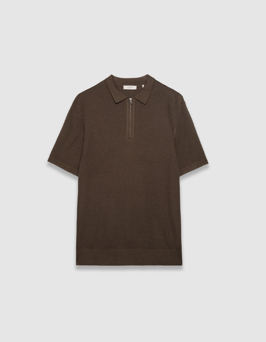 polo a maniche corte da uomo in maglia traforata color cachi