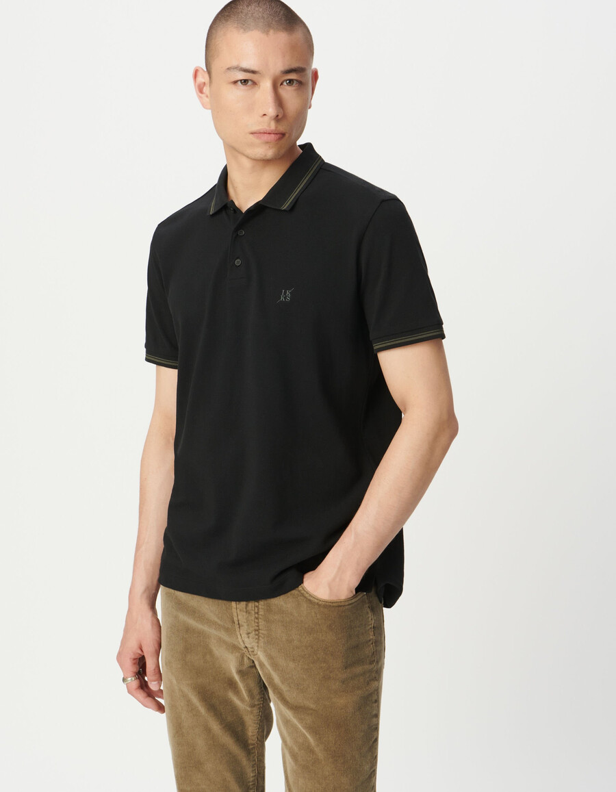 polo da uomo a maniche corte in maglia piqué nera