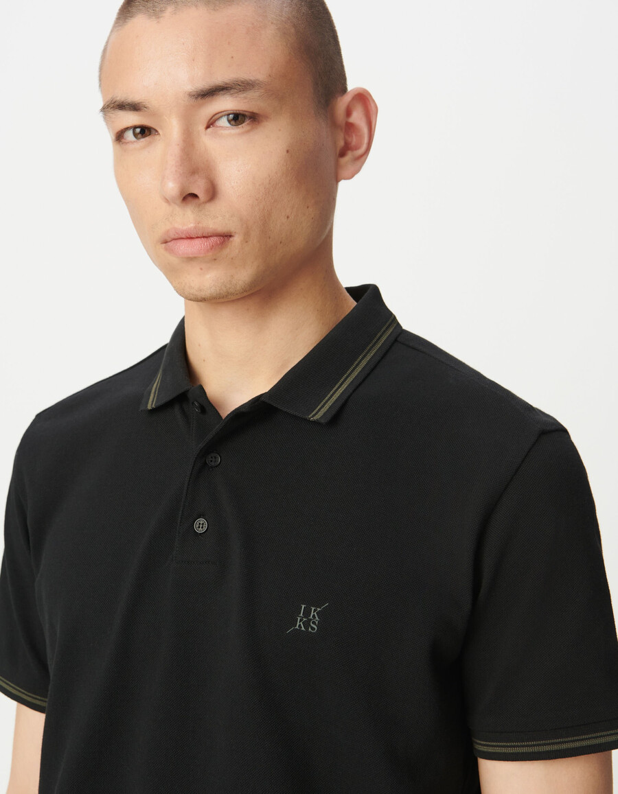 polo da uomo a maniche corte in maglia piqué nera