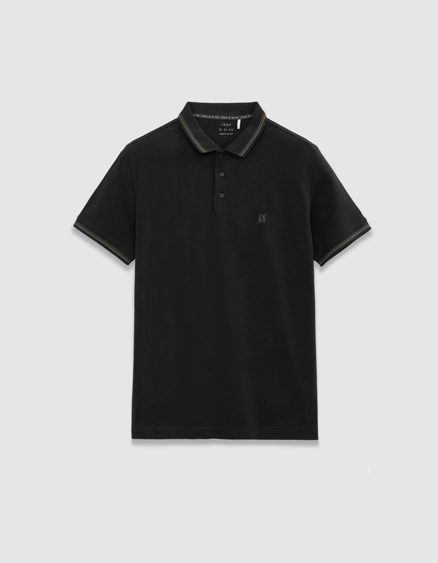 polo da uomo a maniche corte in maglia piqué nera
