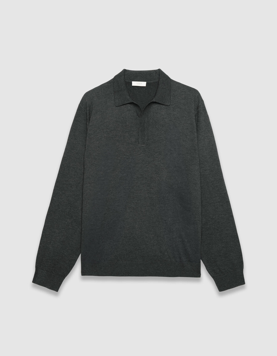 polo da uomo in maglia grigia a maniche lunghe