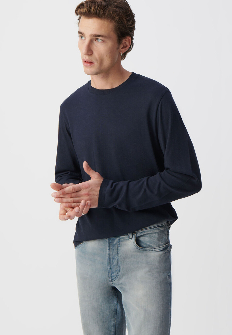 t-shirt a maniche lunghe blu navy da uomo