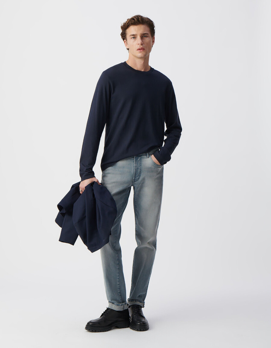 t-shirt a maniche lunghe blu navy da uomo