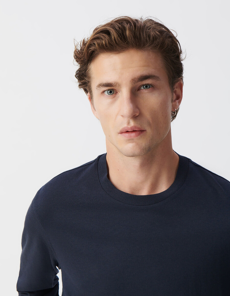 t-shirt a maniche lunghe blu navy da uomo