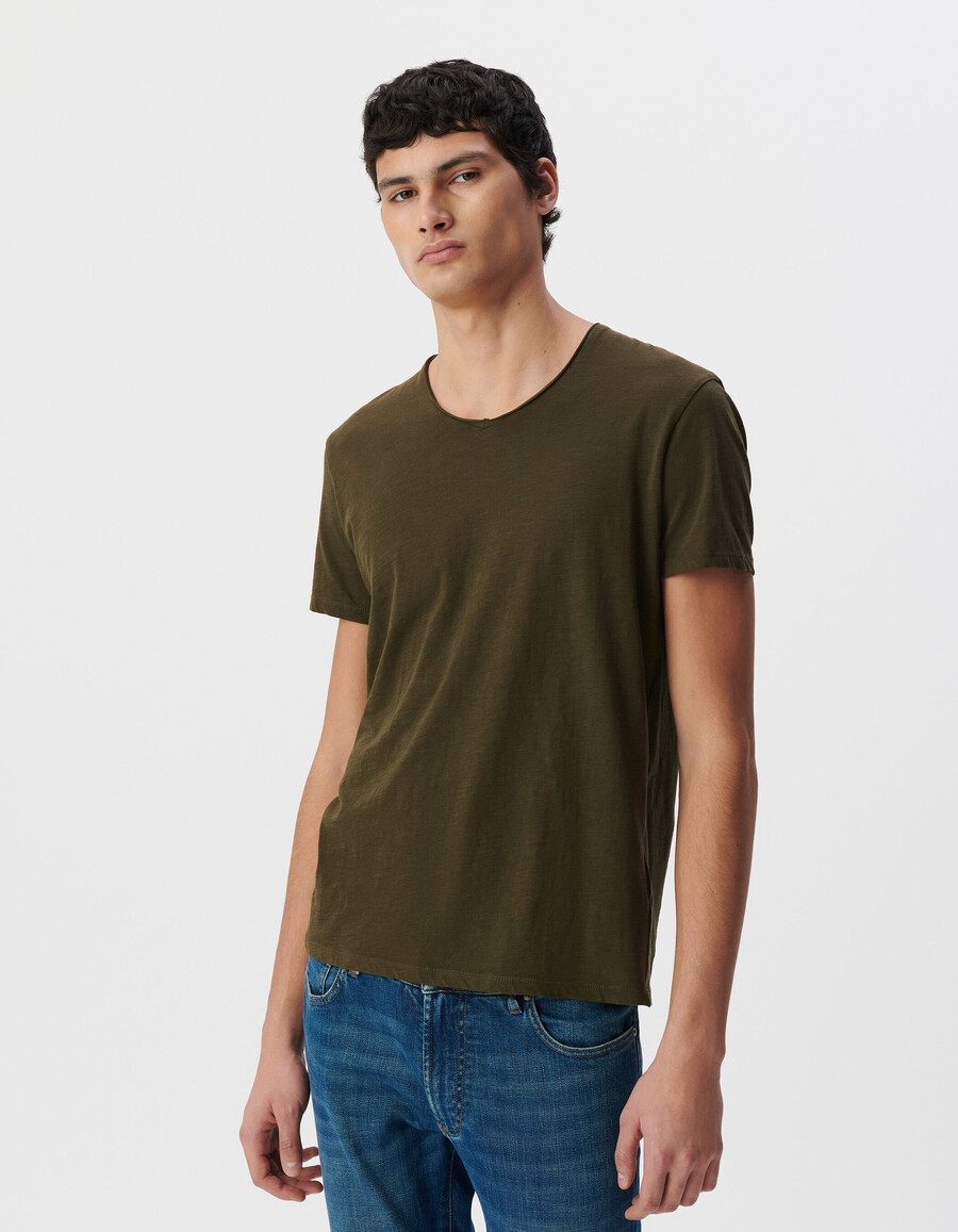t-shirt da uomo essential dark khaki con scollo a v