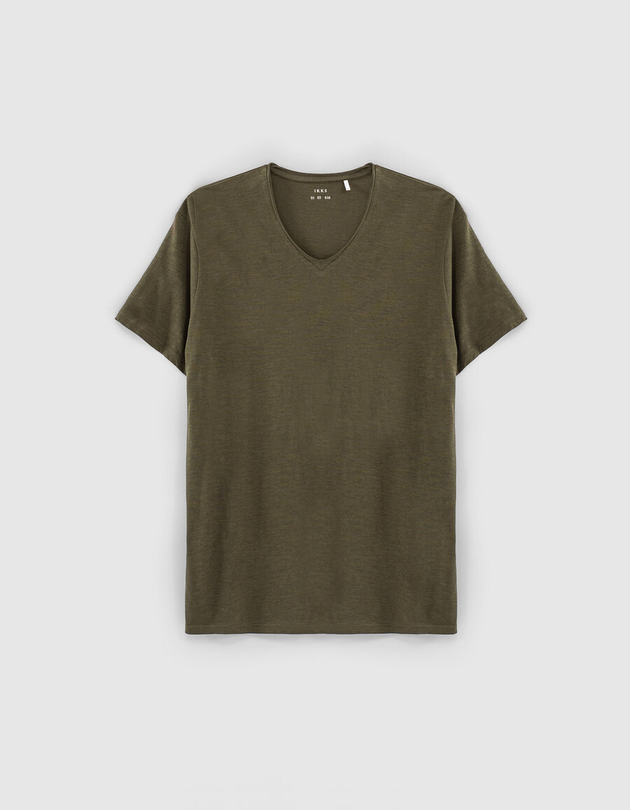 t-shirt da uomo essential dark khaki con scollo a v