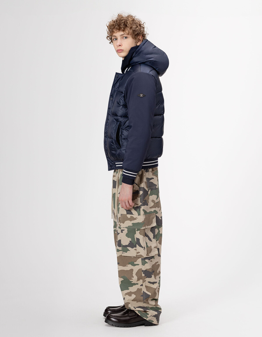 giacca imbottita con cappuccio in tessuto misto blu navy per ragazzi