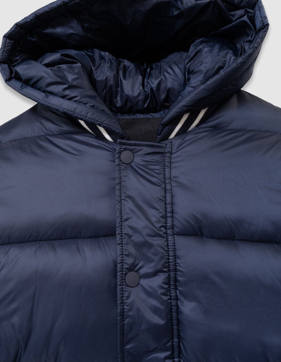 giacca imbottita con cappuccio in tessuto misto blu navy per ragazzi