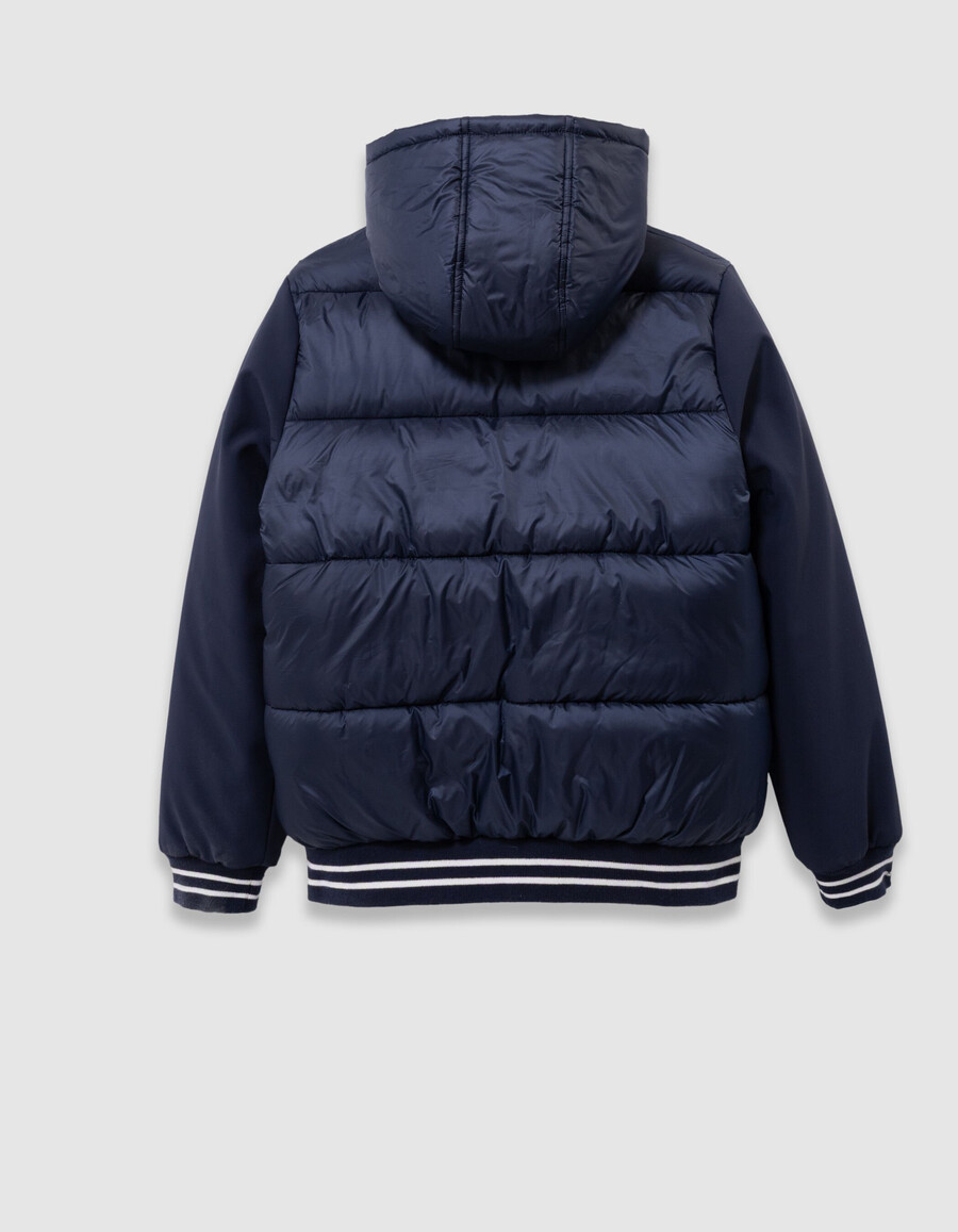 giacca imbottita con cappuccio in tessuto misto blu navy per ragazzi