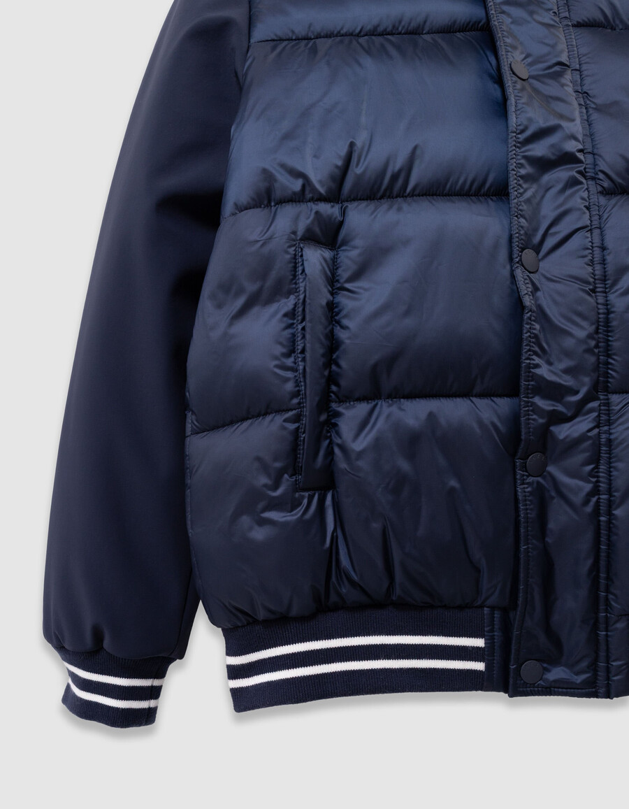 giacca imbottita con cappuccio in tessuto misto blu navy per ragazzi