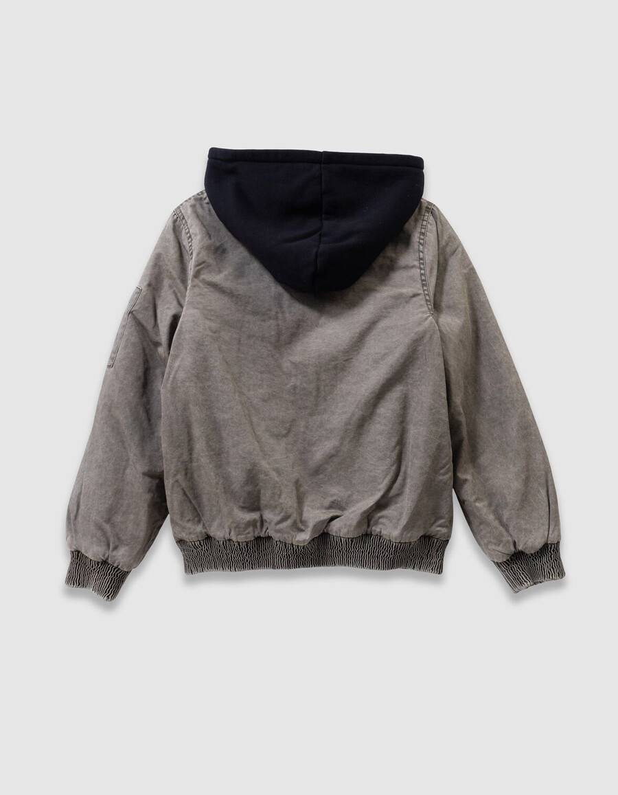 giubbotto bomber color cachi da bambino con cappuccio staccabile