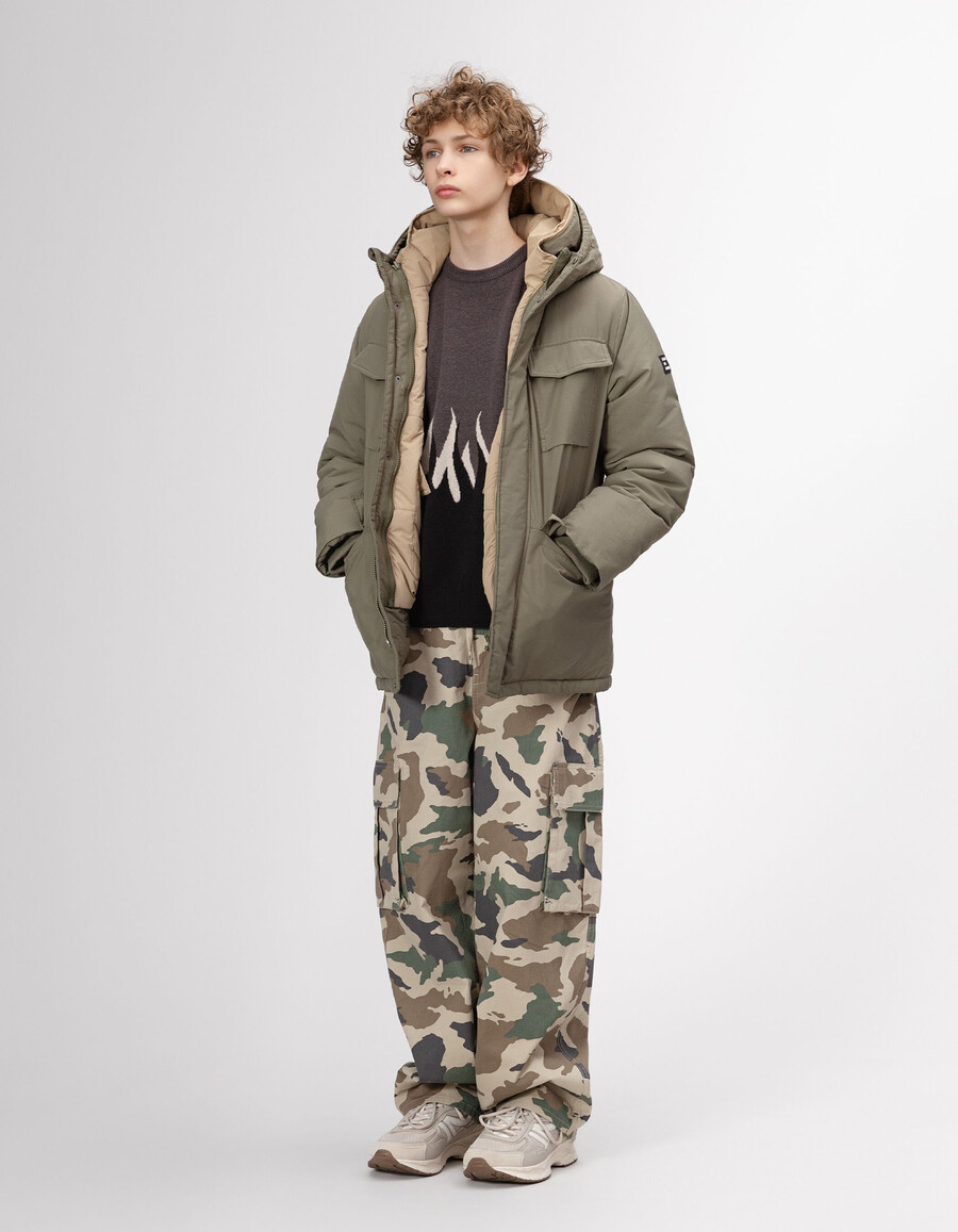 parka kaki 3 in 1 e giacca imbottita reversibile per bambini