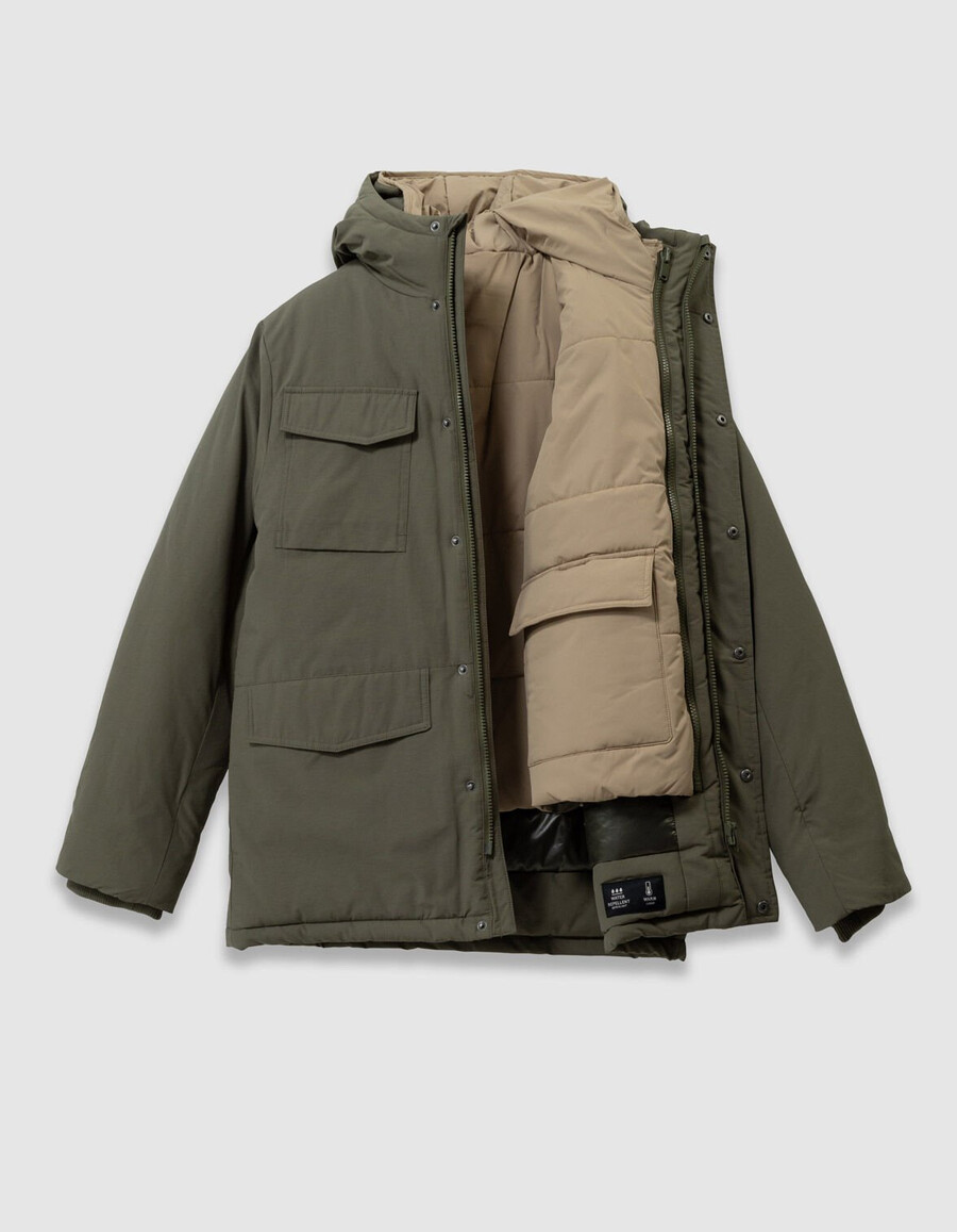 parka kaki 3 in 1 e giacca imbottita reversibile per bambini