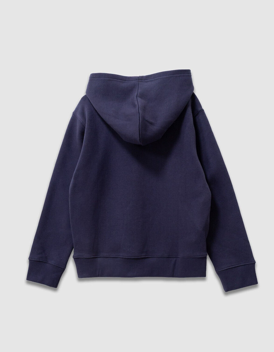 felpa con cappuccio blu navy da bambino con slogan in velluto floccato
