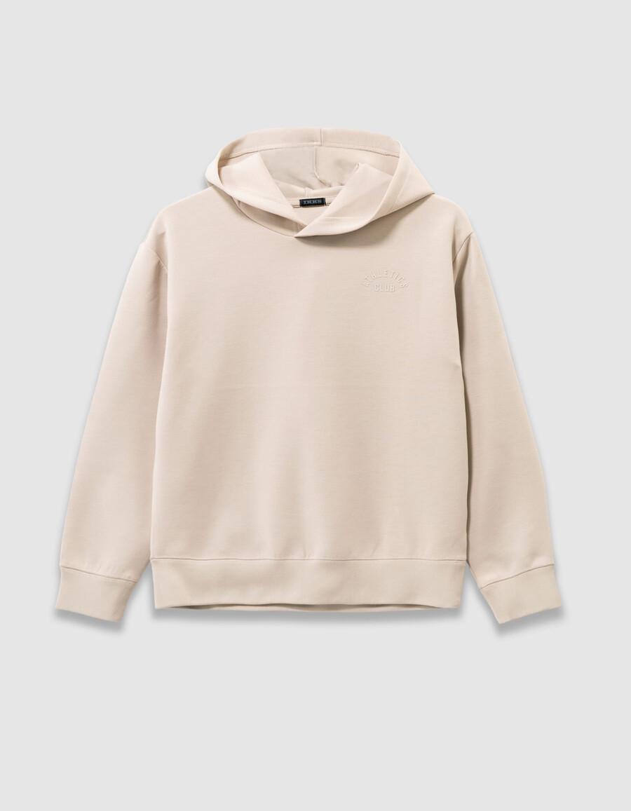 felpa beige da bambino con slogan in rilievo sul retro