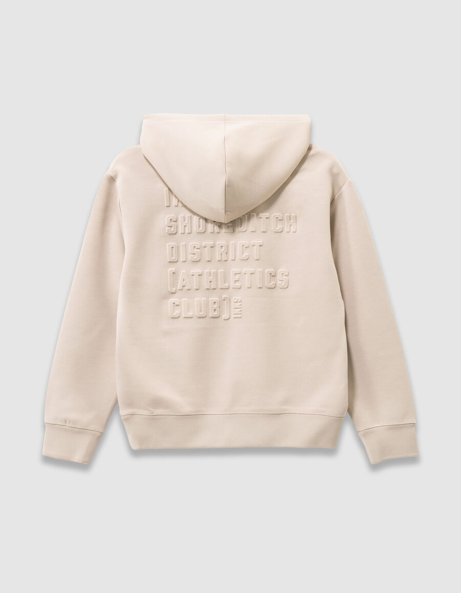 felpa beige da bambino con slogan in rilievo sul retro