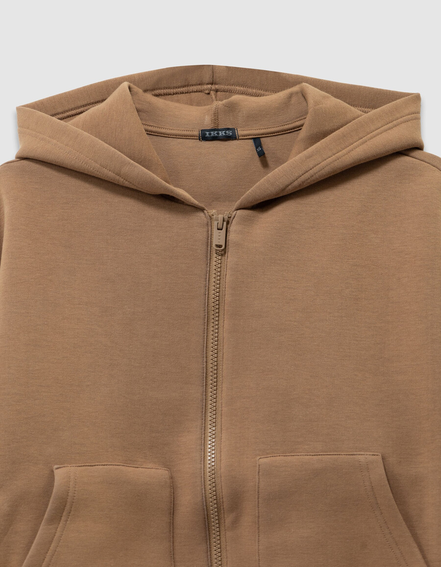 felpa con cappuccio color cammello con zip e retro in rilievo per ragazzi