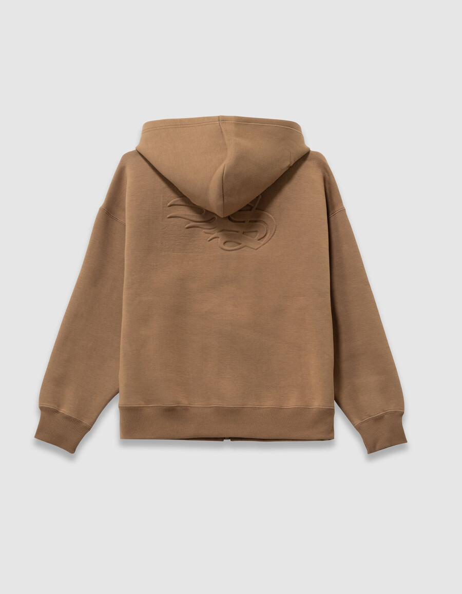 felpa con cappuccio color cammello con zip e retro in rilievo per ragazzi